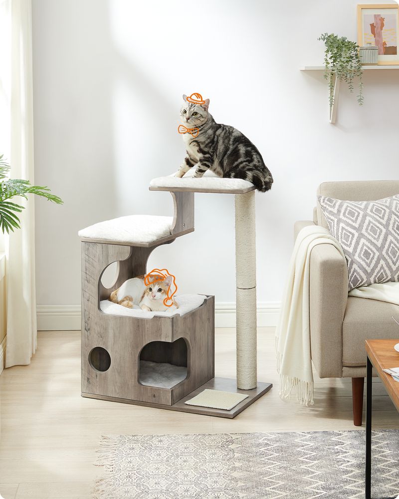 Woodland Trio Cat Tree — Greige + White