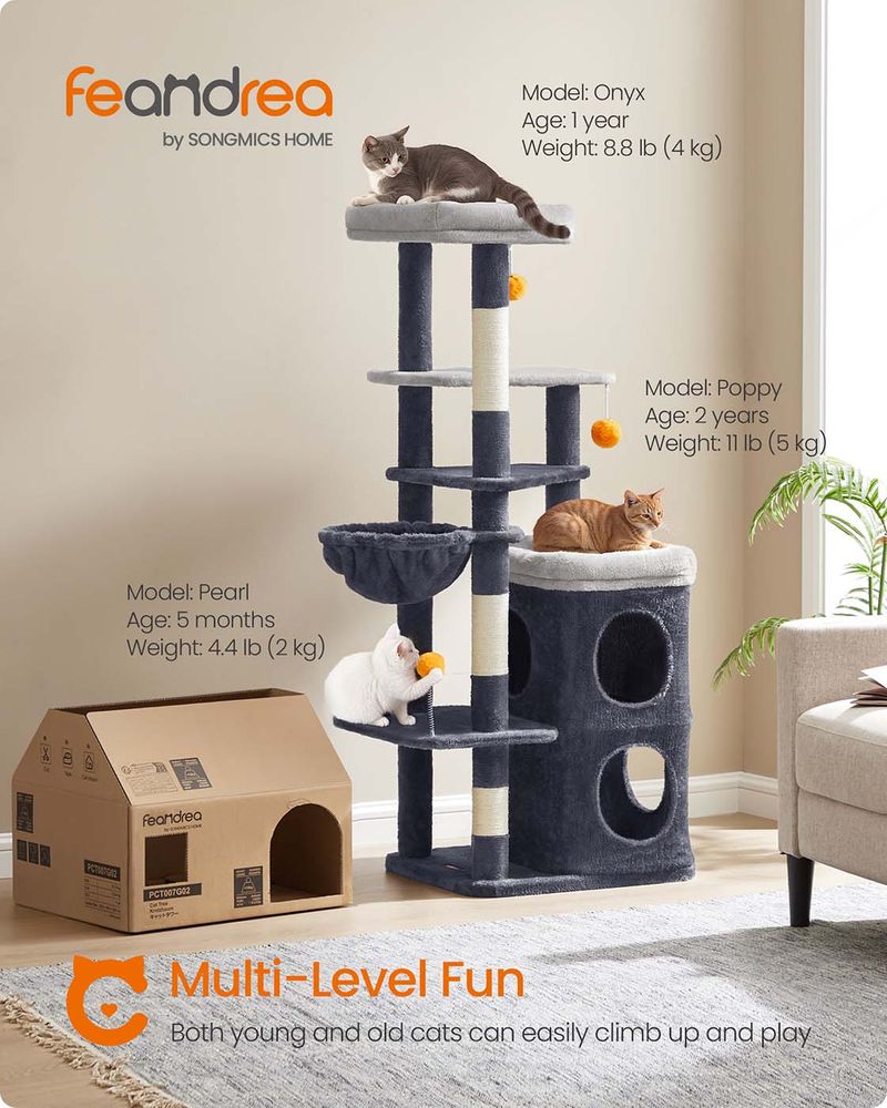 Twin Hideaway Cat Tower — Dark Grey