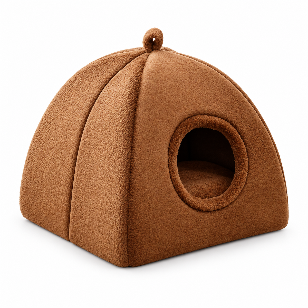 Brown — rounded plush tent on a white background