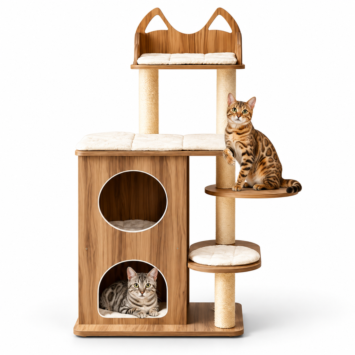Little Leopards cat tree, workbook design 36, Bengal cats on white background