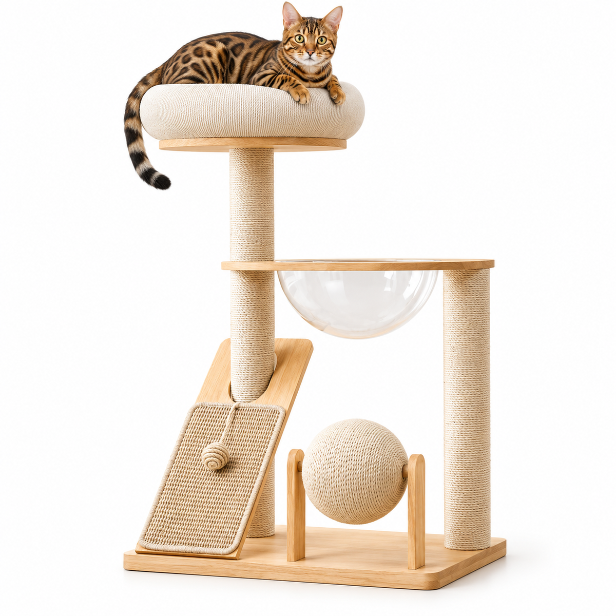 Little Leopards cat tree, workbook design 38, Bengal cats on white background
