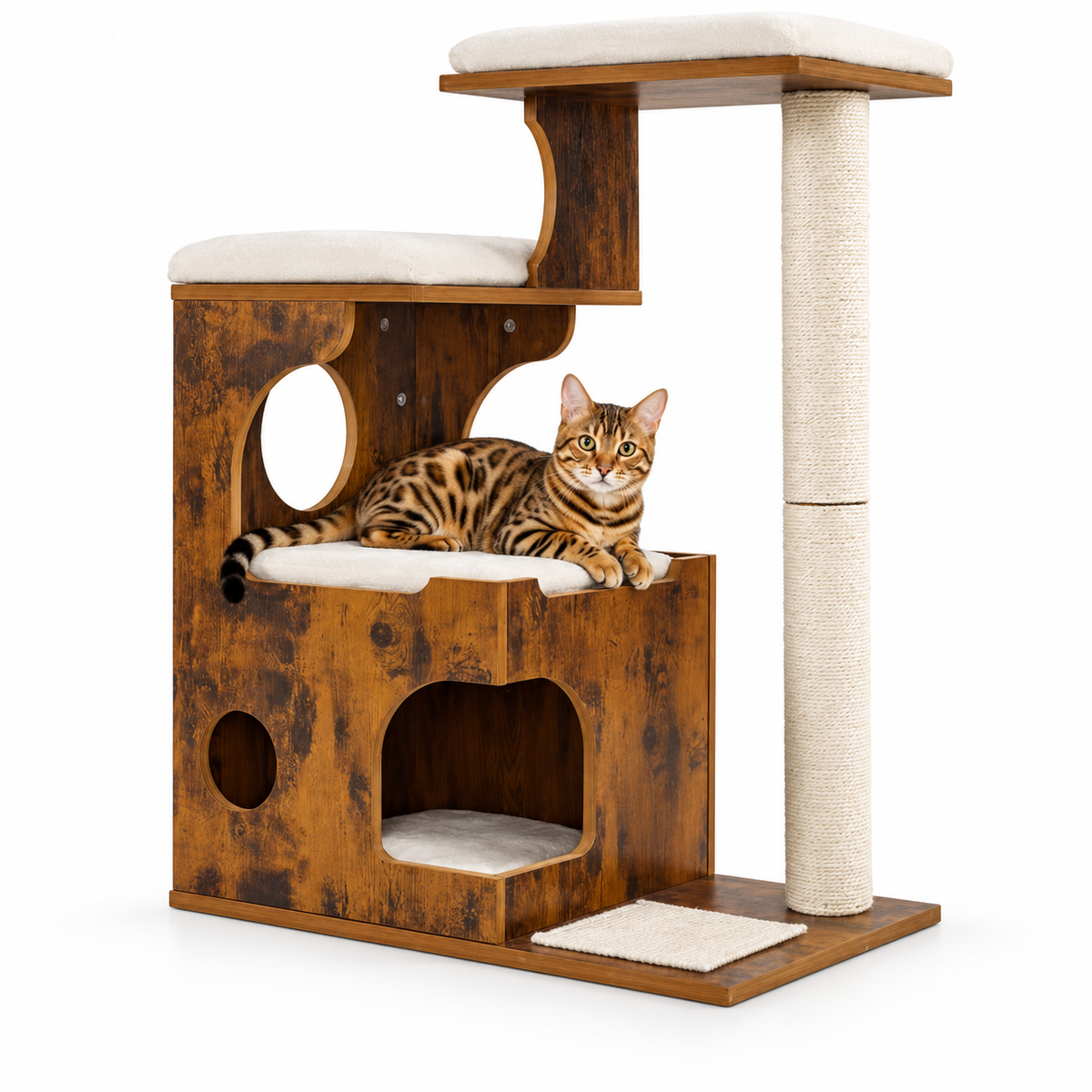 Little Leopards cat tree, workbook design 40, Bengal cats on white background