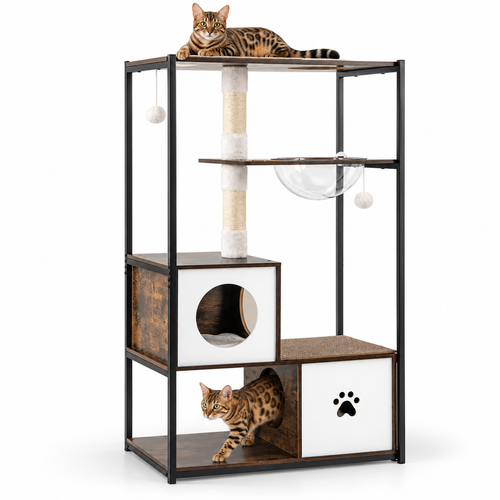 Little Leopards cat tree, workbook design 41, Bengal cats on white background