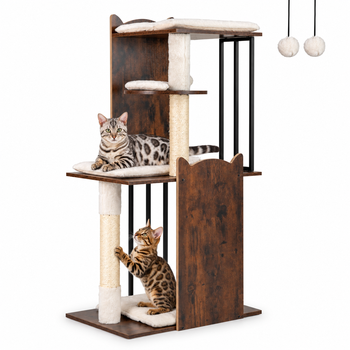 Little Leopards cat tree, workbook design 44, Bengal cats on white background