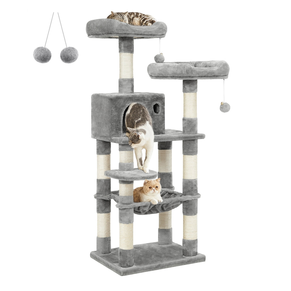 Twin Perch Cat Tree — Light Grey