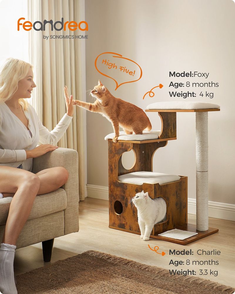 Woodland Trio Cat Tree — Rustic Brown + White