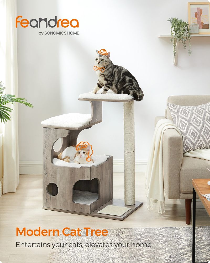 Woodland Trio Cat Tree — Greige + White