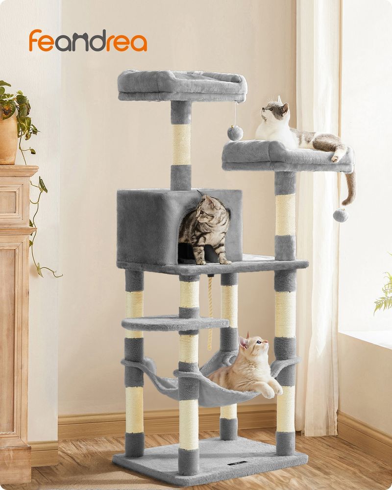 Twin Perch Cat Tree — Light Grey