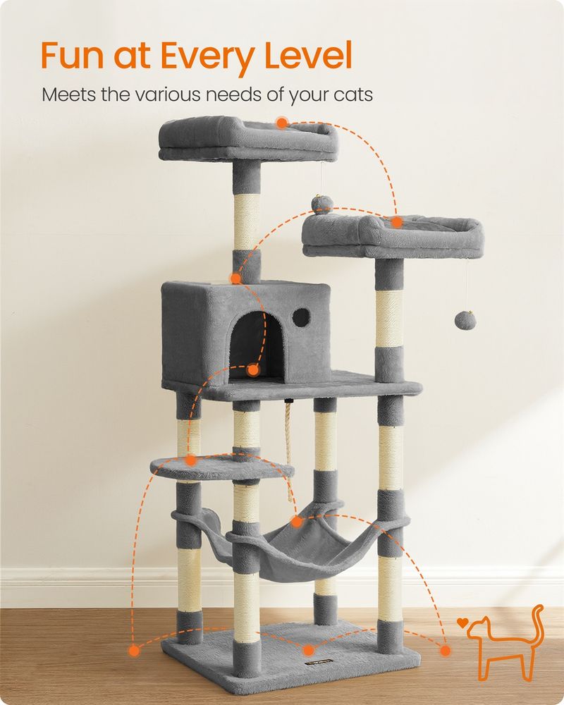 Twin Perch Cat Tree — Light Grey
