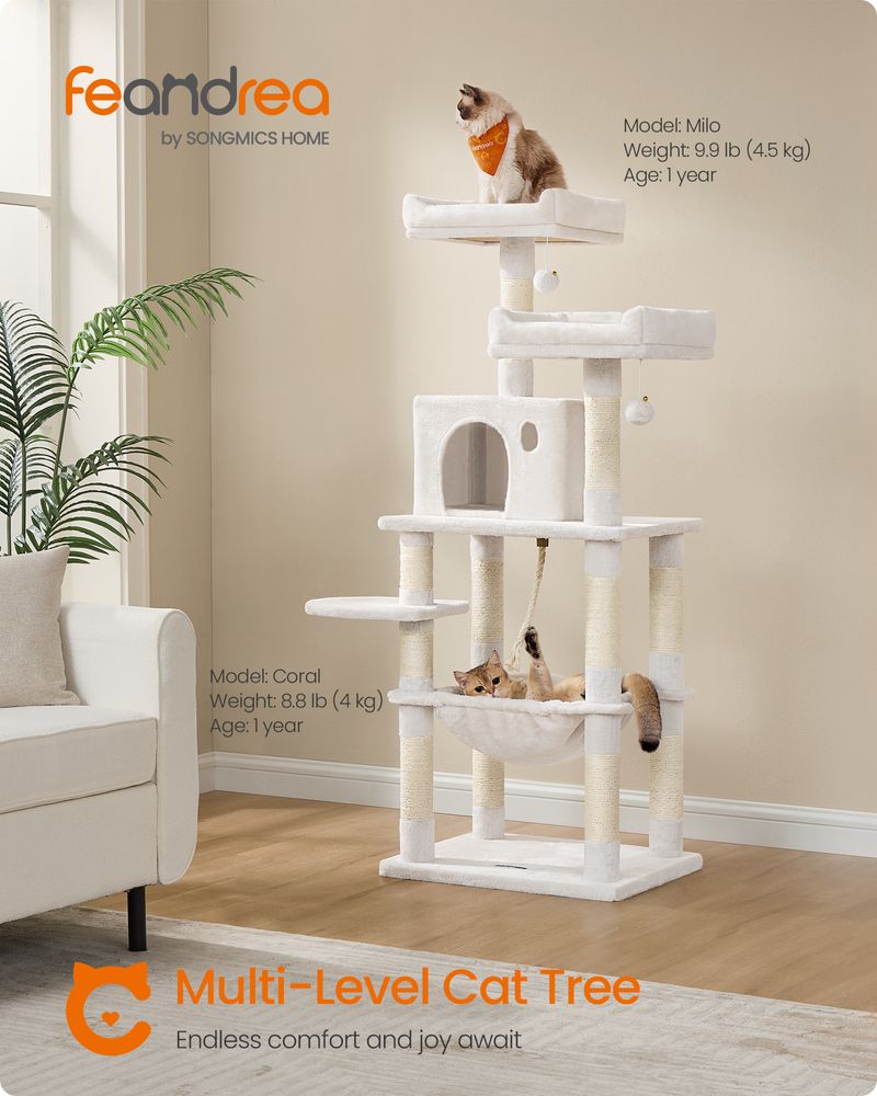 Twin Perch Cat Tree — Cream White