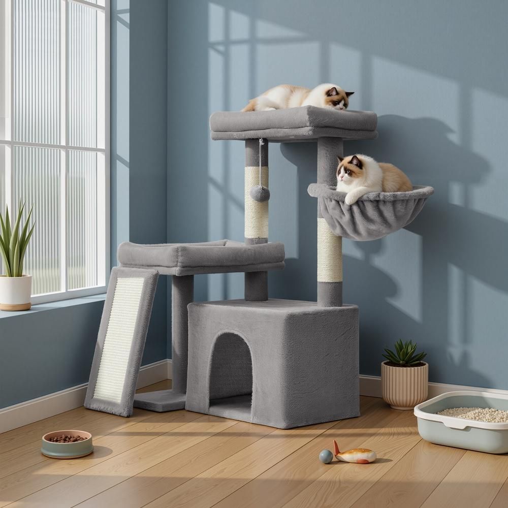 Meadow Lounge Cat Tree — Dove Grey