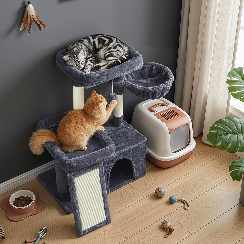 Meadow Lounge Cat Tree — Dark Grey