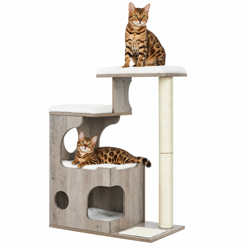 Woodland Trio Cat Tree — Greige + White